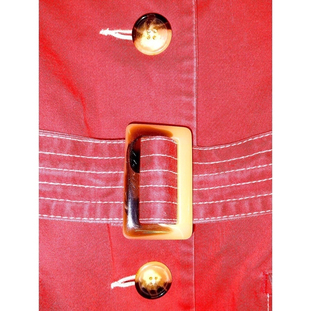 Vtg Y2K‎ Womens PeaCoat 100% Cotton Red Tortoise Buttons White Stitching Sz M - Picture 5 of 11